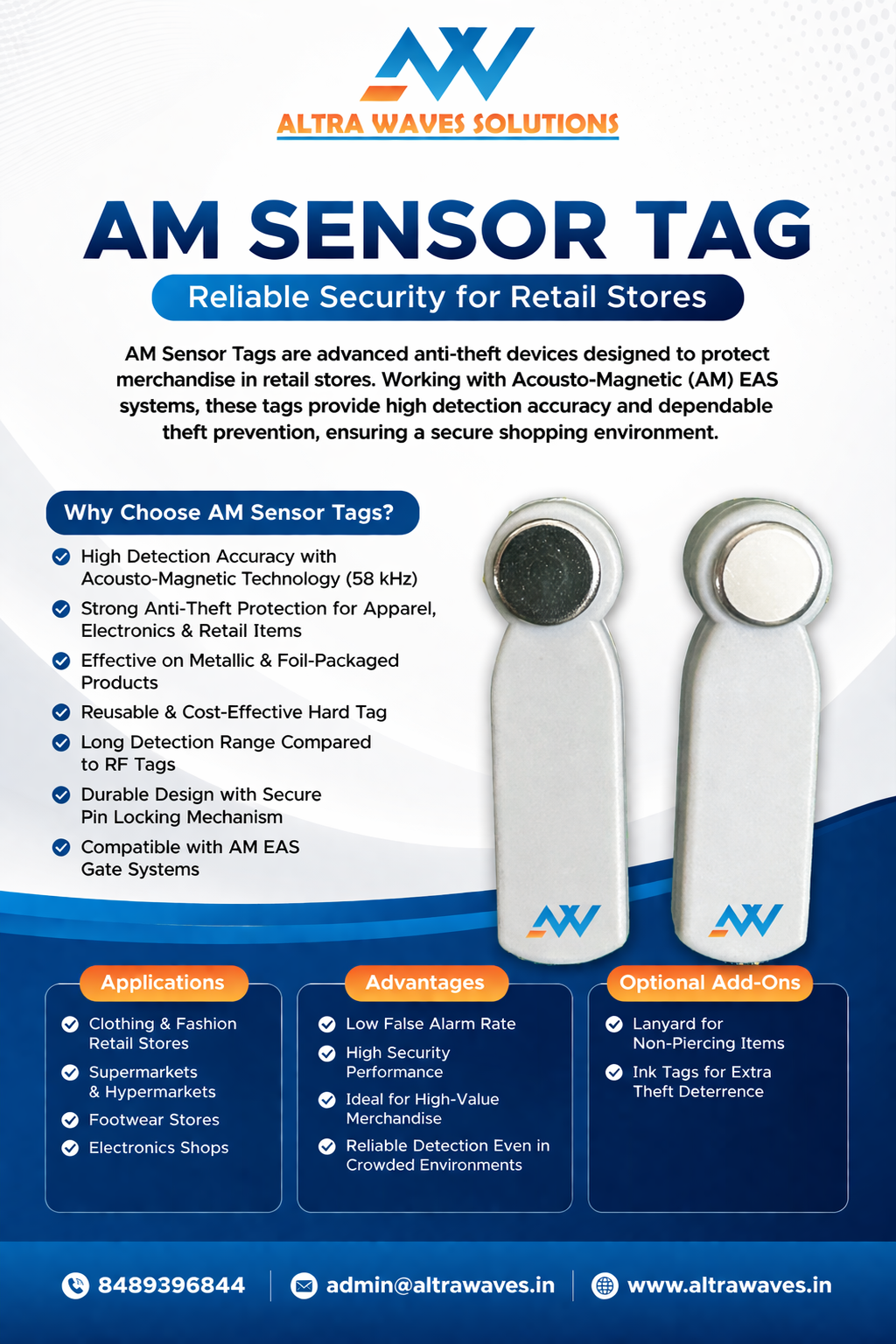 AM sensor tag attached to clothing for retail anti-theft security system